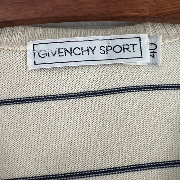 Vintage Givenchy Sport Cream Navy Striped Bow Front Vneck Sweater Size 40 - Picture 4 of 4